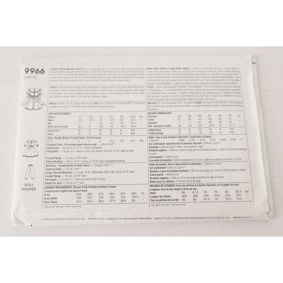 SIMPLICITY 9966 "Daisy Kingdom" Girls & Dolls Heirloom Dress UNCUT Size 2 3 4 - Picture 3 of 3